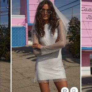 ANNA WHITE RHINESTONE MESH MINI DRESS - 12th TRIBE